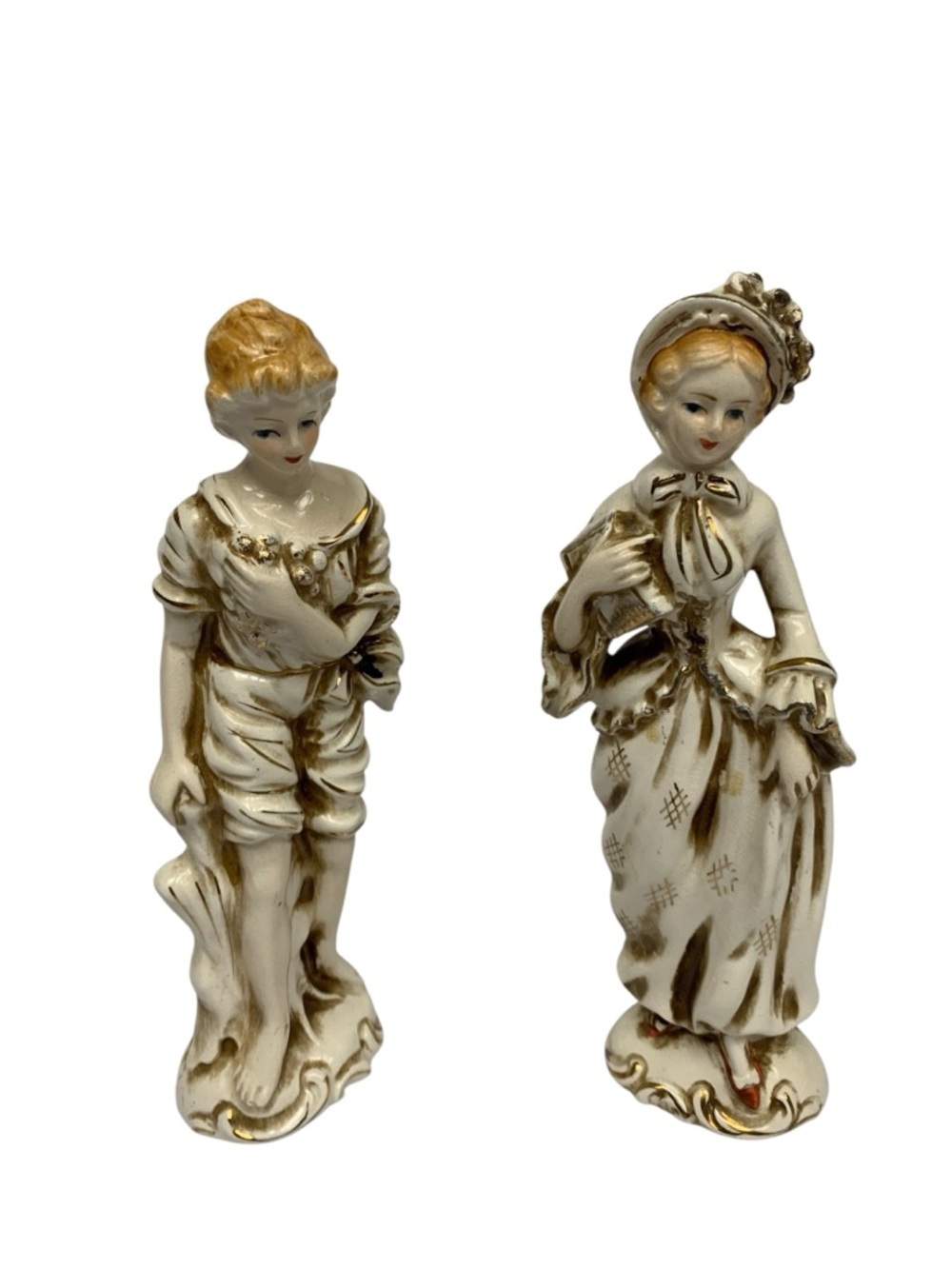 Vintage‎ Ucagco Porcelain French Figurines  Couple Cream Gold Trim Japan Pair
